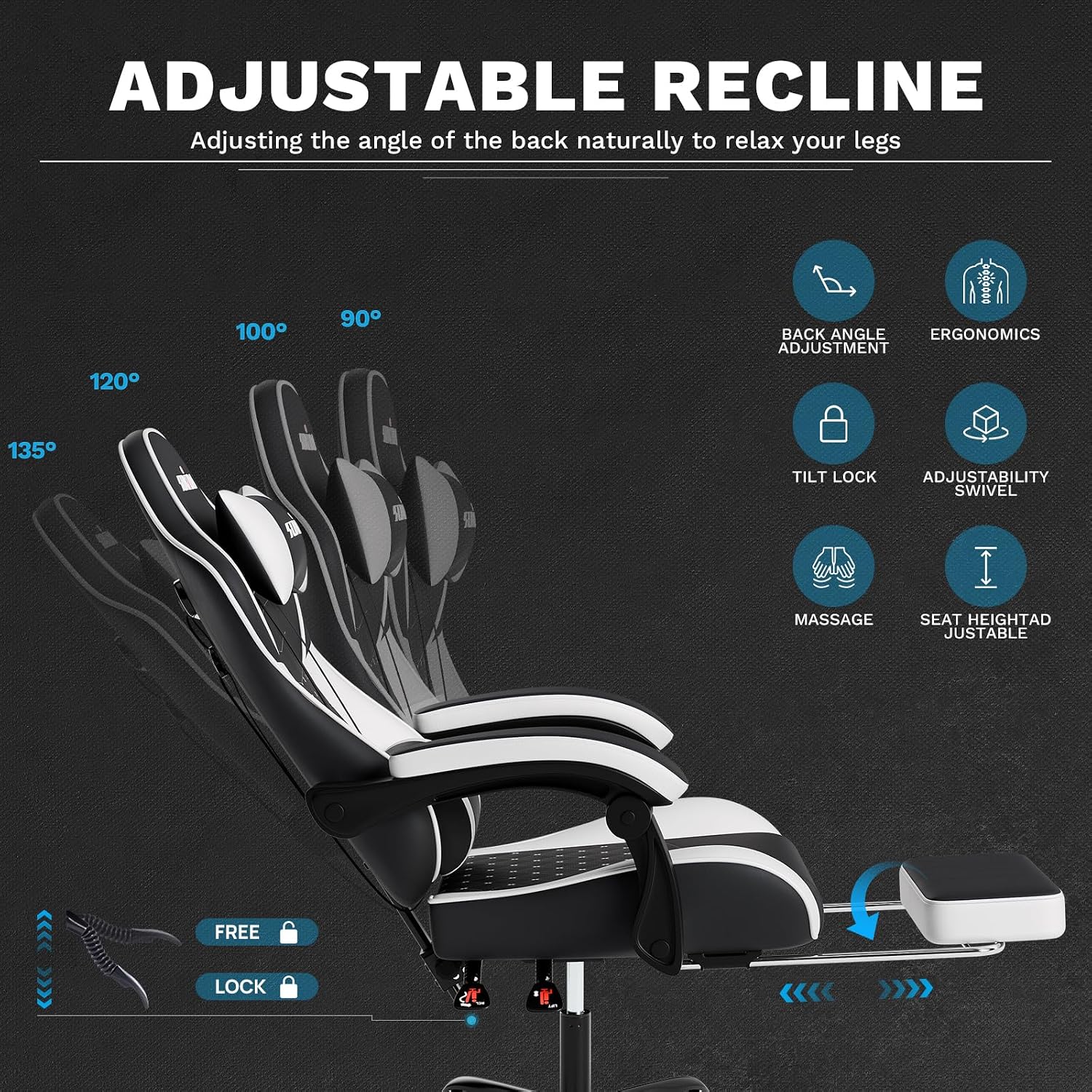 Ergonomic Video Gamer Chairs Gaming Computer Chair Gamer Chairs for Adults Massage Lumbar Support Swivel Height Adjustable Headrest Backrest