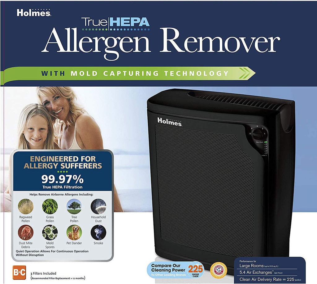 Holmes TRUE HEPA Console Air Purifier with Filter Life Monitor Bar and Quiet Operation | Large Room Air Cleaner - Black (HAP8650B-NU-2)