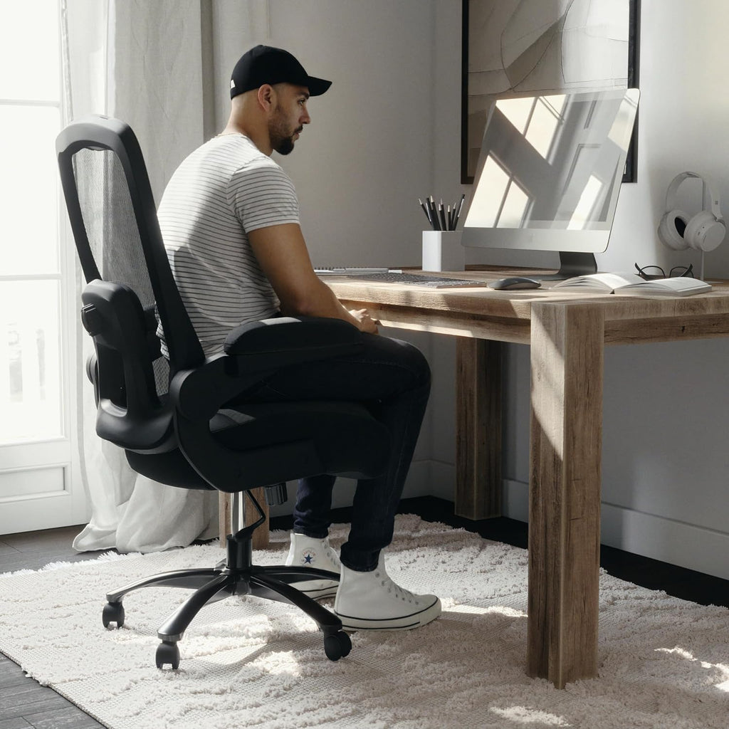 Flash Furniture Big & Tall Swivel Office and Gaming Chair with Lumbar and Back Support, Ergonomic Mesh Office Chair with Flip-Up Armrests and Adjustable Height, Black