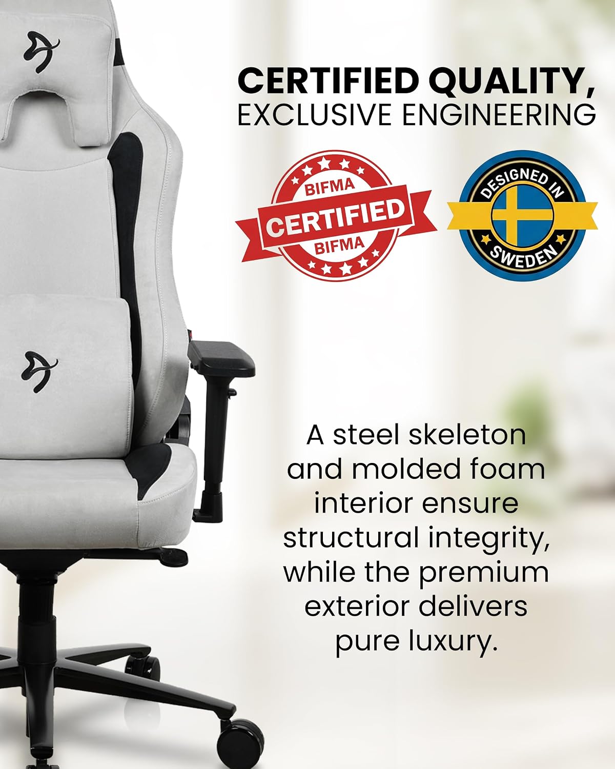 Arozzi Vernazza Supersoft Upholstery Material has a Unique Velvety Texture that is Fluid-Repellant and Breathable with Memory Foam Lumbar Support 4D Armrest for Office and Gaming Chair - Light Grey