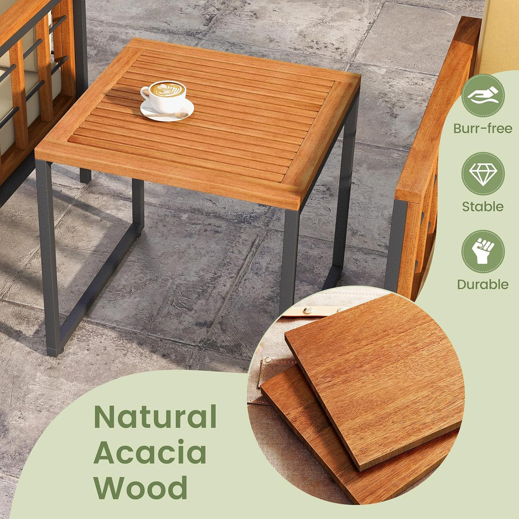 Tangkula 5 Pieces Acacia Wood Patio Furniture Set with Ottomans, Outdoor Conversation Set with Soft Cushions and Coffee Table for Poolside, Garden, Balcony and Backyard (Beige)