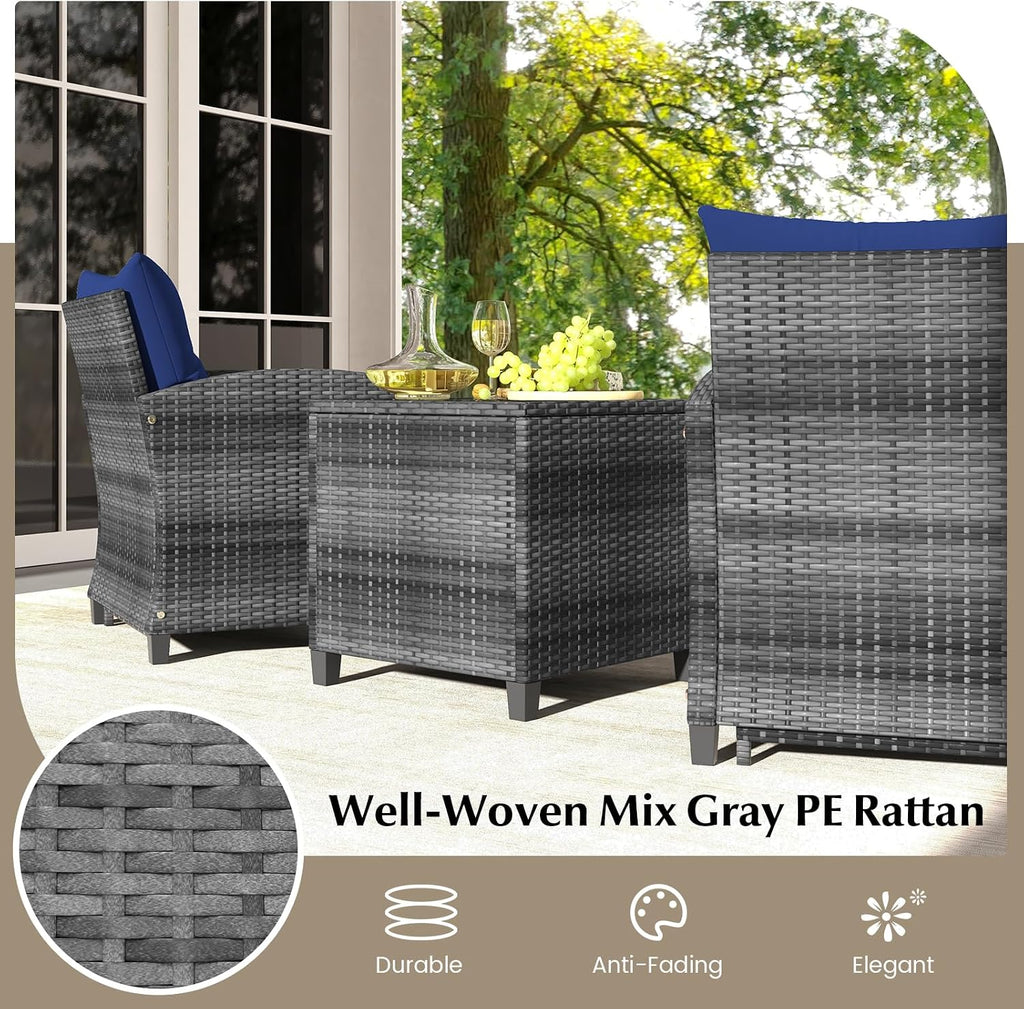 KOTEK 5 Pieces Patio Furniture Set with Ottomans, Wicker Patio Conversation Set with Coffee Table & Cushions, PE Rattan Outdoor Lounge Chairs for Backyard, Porch, Poolside (Mix Grey- Navy)