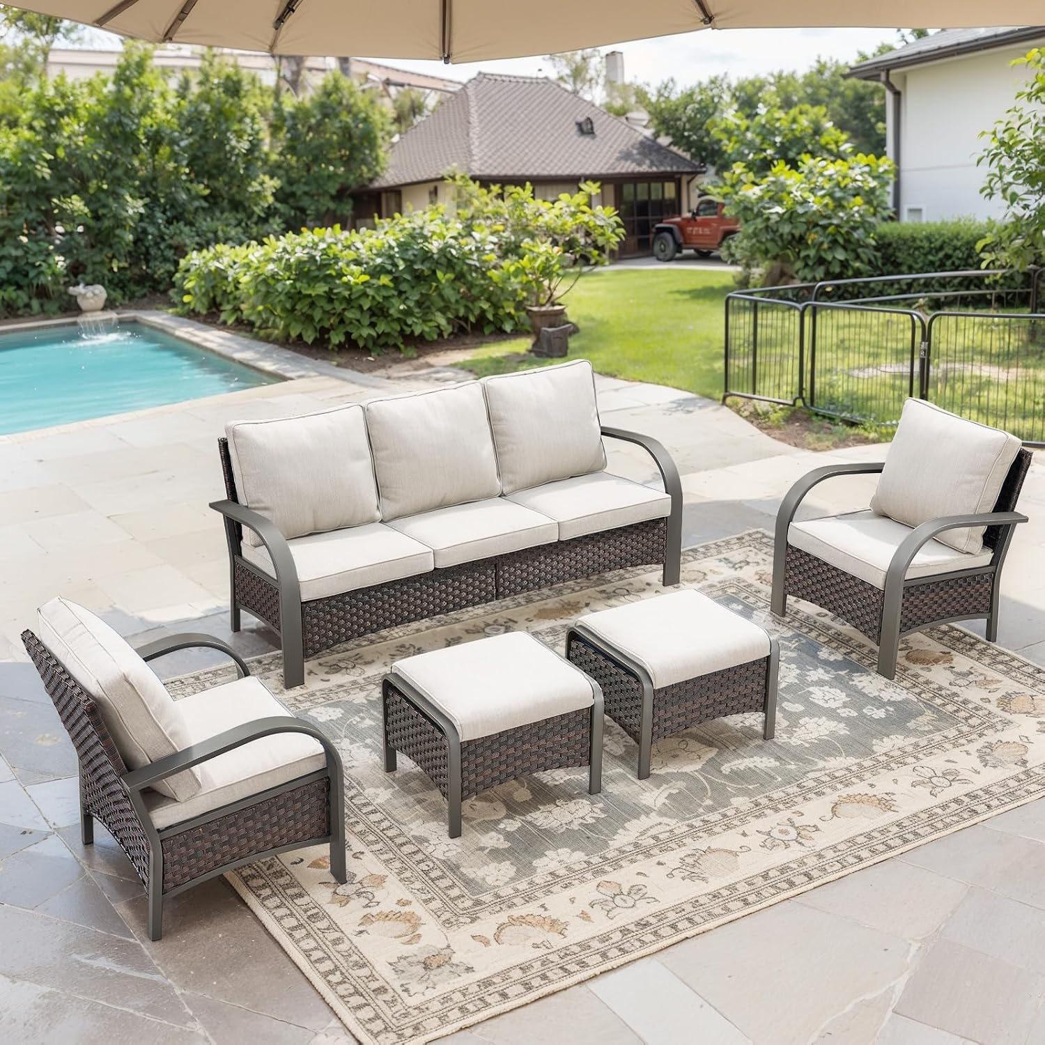 Belord Wicker Patio Chairs Set of 2-300LBS Weight Capacity Oversize Outdoor Patio Chairs with High Backrest Metal Curved Armrest, All Weather PE Rattan Outdoor Seating for Porch Deck Backyard