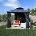 PURPLE LEAF 10' X 10' Hardtop Gazebo Permanent Gazebo with Galvanized Steel Double Roof for Patio Lawn Garden Aluminum with Netting and Curtains Grey