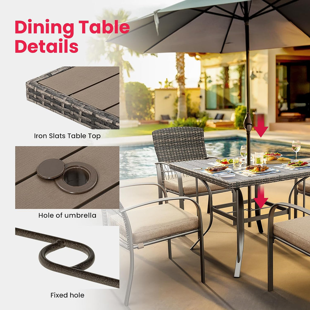 Pamapic Outdoor 5-Piece Patio Dining Set, Weather Resistant PE Rattan Table and Chairs, Comfortable Cushions, Easy Maintenance, 5 PCS, Beige
