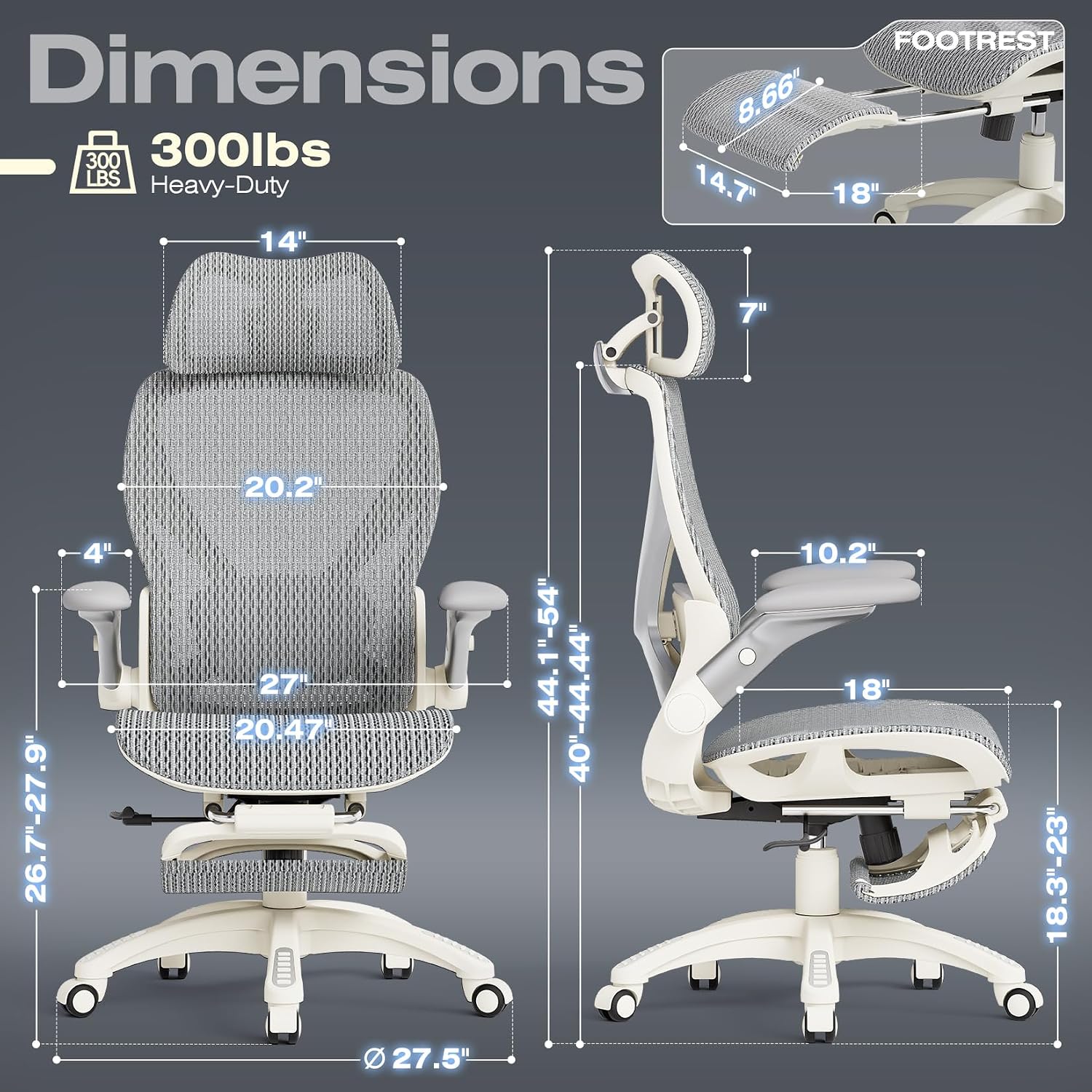 ELABEST X100 Ergonomic Mesh Office Chair with Footrest, Big and Tall Hone Desk Chair with 5D Flip-Up Arms, Adjustable 3D Lumbar Support,Gaming & Executive Computer Chairs (First Light)