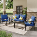 JOYURE 4 Pieces Patio Furniture Set w/loveseat,Coffe Table,Outdoor Conversation Metal Sofa with High Back and Thick Cushion,for Backyard,Garden,Navy