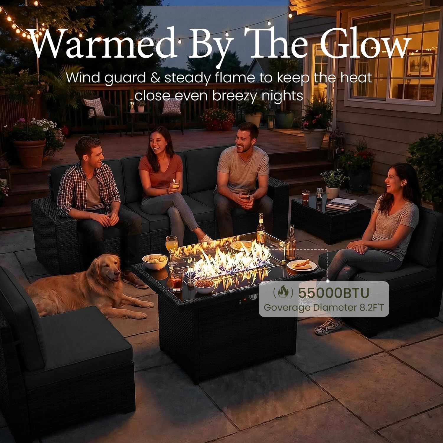 LayinSun 13 Pieces Outdoor Patio Furniture Set with 44' Fire Pit Table Rattan Sectional Sofa Conversation Sets