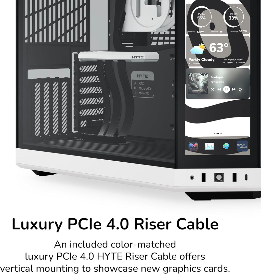 Hyte Y70 Touch Infinite Dual Chamber ATX Mid Tower Modern Aesthetic Case with Integrated 2.5K LCD Touchscreen - Panda/White