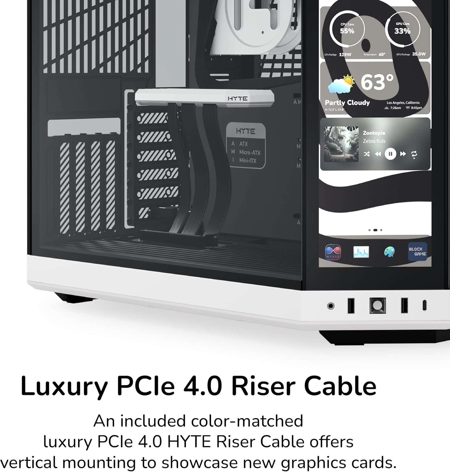Hyte Y70 Touch Infinite Dual Chamber ATX Mid Tower Modern Aesthetic Case with Integrated 2.5K LCD Touchscreen - Panda/White