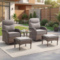 Outdoor Swivel Rocking Chair Patio Set (5-Piece), High-Back - Thick Cushion Swivel Rocking Chair Patio Set, All-Weather Wicker Patio Furniture Set, Suitable for Balcony Patios, Brown/Gery