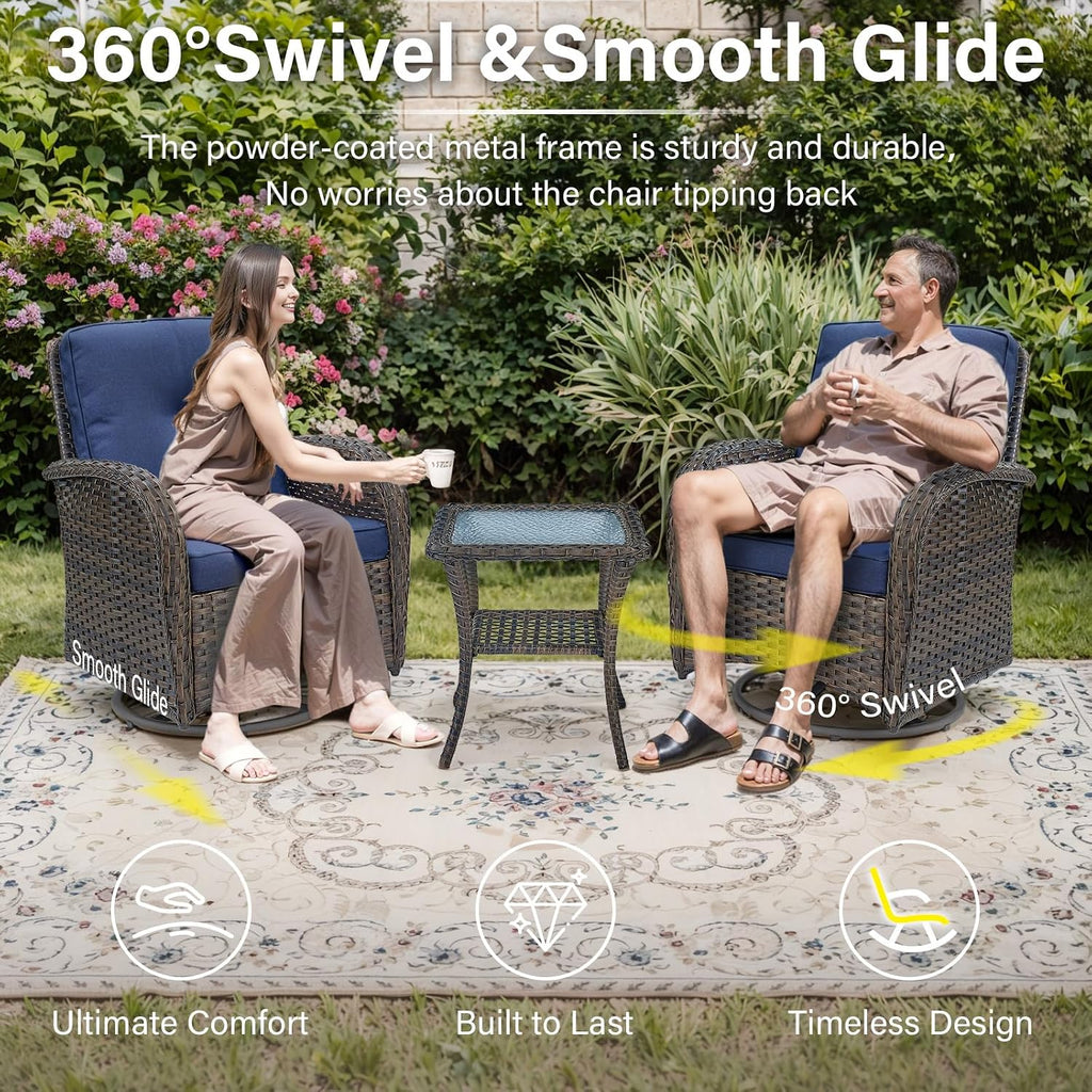 Belord 5 Piece Outdoor Patio Furniture Set with Deep Seating Swivel Rocker Chairs Loveseat and Rattan Coffee Table Outdoor Conversation Sets for Deck Backyard Poolside