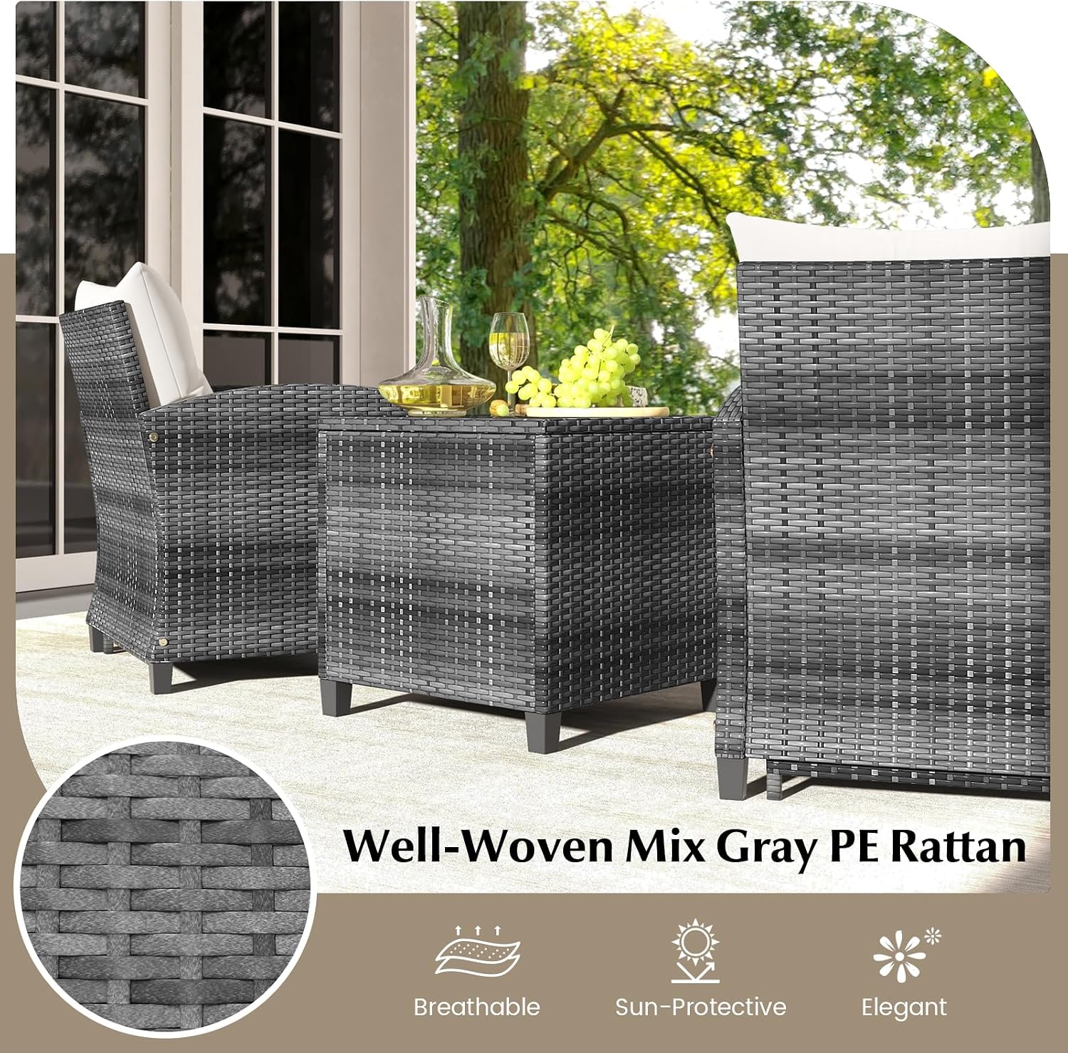 KOTEK 5 Pieces Patio Furniture Set with Ottomans, Wicker Patio Conversation Set with Coffee Table & Cushions, PE Rattan Outdoor Lounge Chairs for Backyard, Porch, Poolside (Mix Grey- Off White)