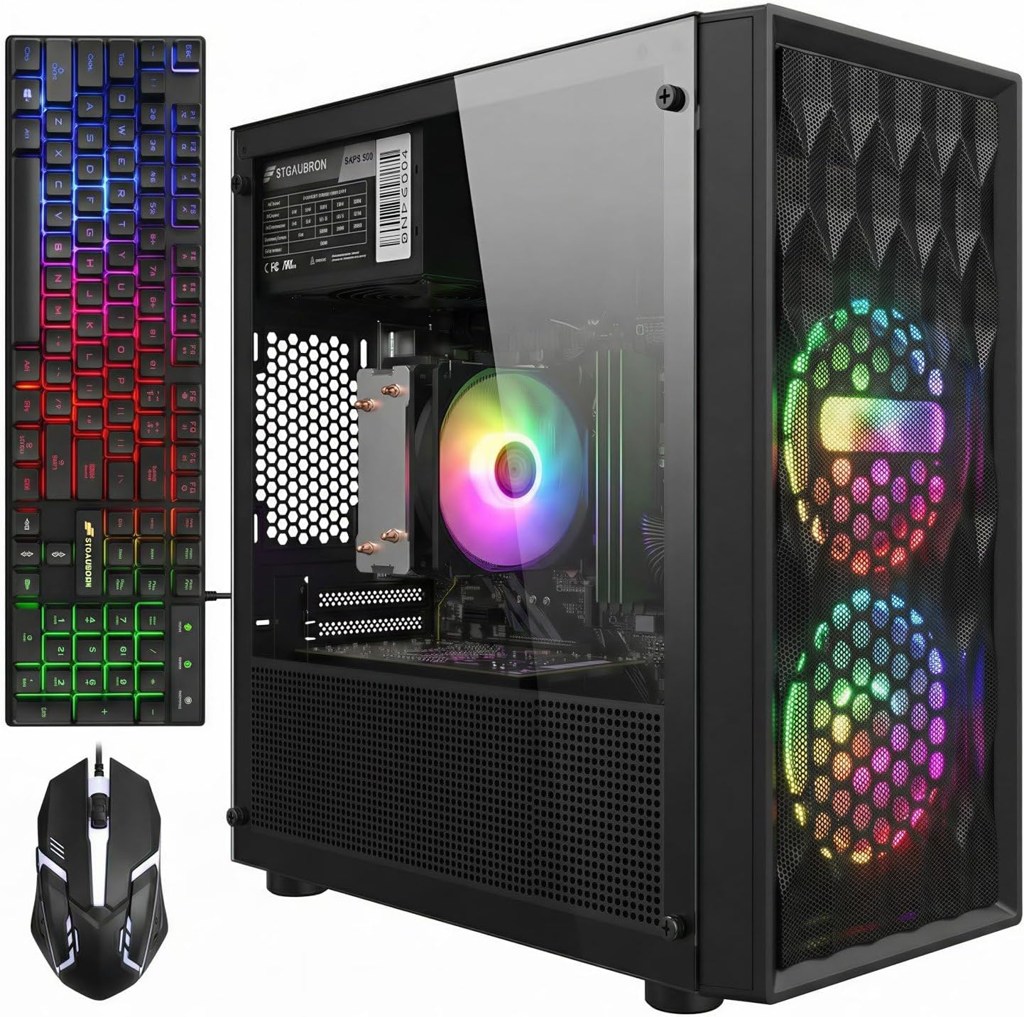 STGAubron Gaming PC Desktop Computer, Intel Core i5-9400F up to 4.1GHz, Radeon RX 580 8G, 16GB DDR4, 512GB SSD, WiFi 6, BT 5.0, RGB Fan x 4, Windows 11 Home