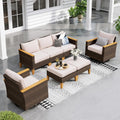 Sophia & William Patio Furniture Set with Swivel Chairs, 7 Piece Outdoor Sectional Furniture Wicker Modular Sofa Couch, Conversation Set for Deck Backyard Lawn, Beige