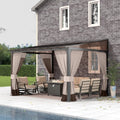 Gotland 10 FT x 12 FT Lean to Gazebo, 3 in 1 Outdoor Gazebo with Sloped Roof, Wall Mounted Gazebo with Ground Anchor Sturdy Structure, Galvanized Steel Metal Pergola for Backyard Deck Khaki