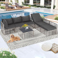 FHFO 7 Pieces Outdoor Patio Furniture Set, Wicker Outdoor Sectional Conversation Couch Set with Adjustable Backrest Sofa, Thick Cushion & Coffee Table for Garden, Porch, Poolside, Grey/Grey