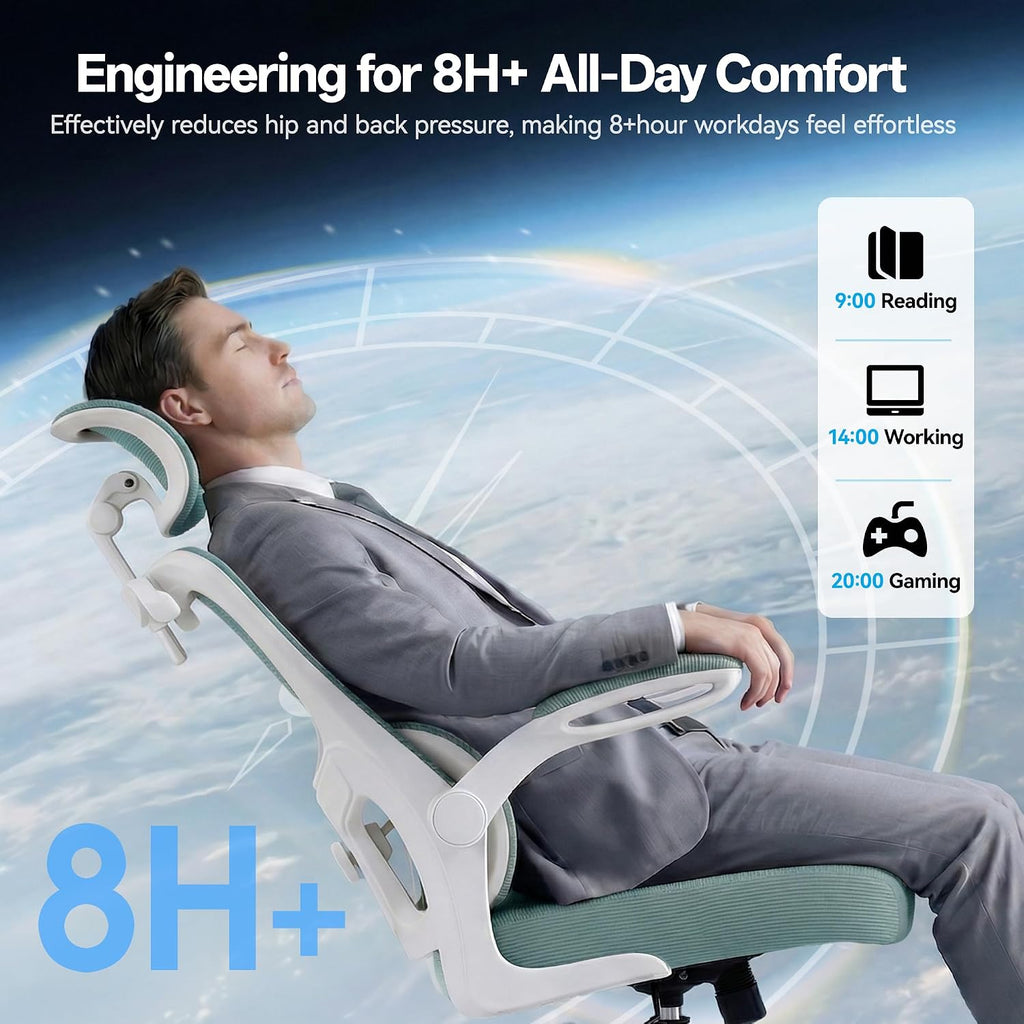 AreShark Office Chair Ergonomic Desk Chairs with Adjustable Lumbar Support& Headrest Hanger, High Back Breathable Mesh Chair with Wheels, Rolling Swivel Comfy Task Computer Chair for Home Work Gaming