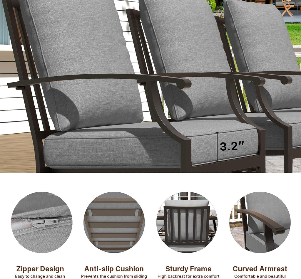 Gotland 9 Piece Outdoor Dining Set, Metal Outdoor Table and Swivel Chairs with X-Shaped Legs 1.5' Umbrella Hole, Patio Furniture Set with Waterproof Cushions, Patio Dining Sets for Backyard Deck Gray