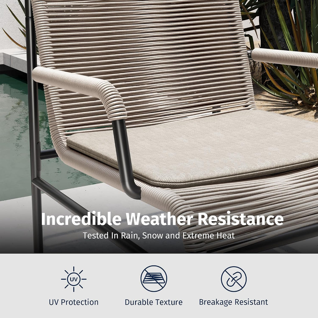 East Oak 3-Piece Patio Furniture Set, Outdoor Bistro Set with PE Rattan Wicker Wide Chairs, Soft Cushions & Coffee Table, Modern All-Weather Wicker Patio Set for Garden and Porch, Creamy Apricot