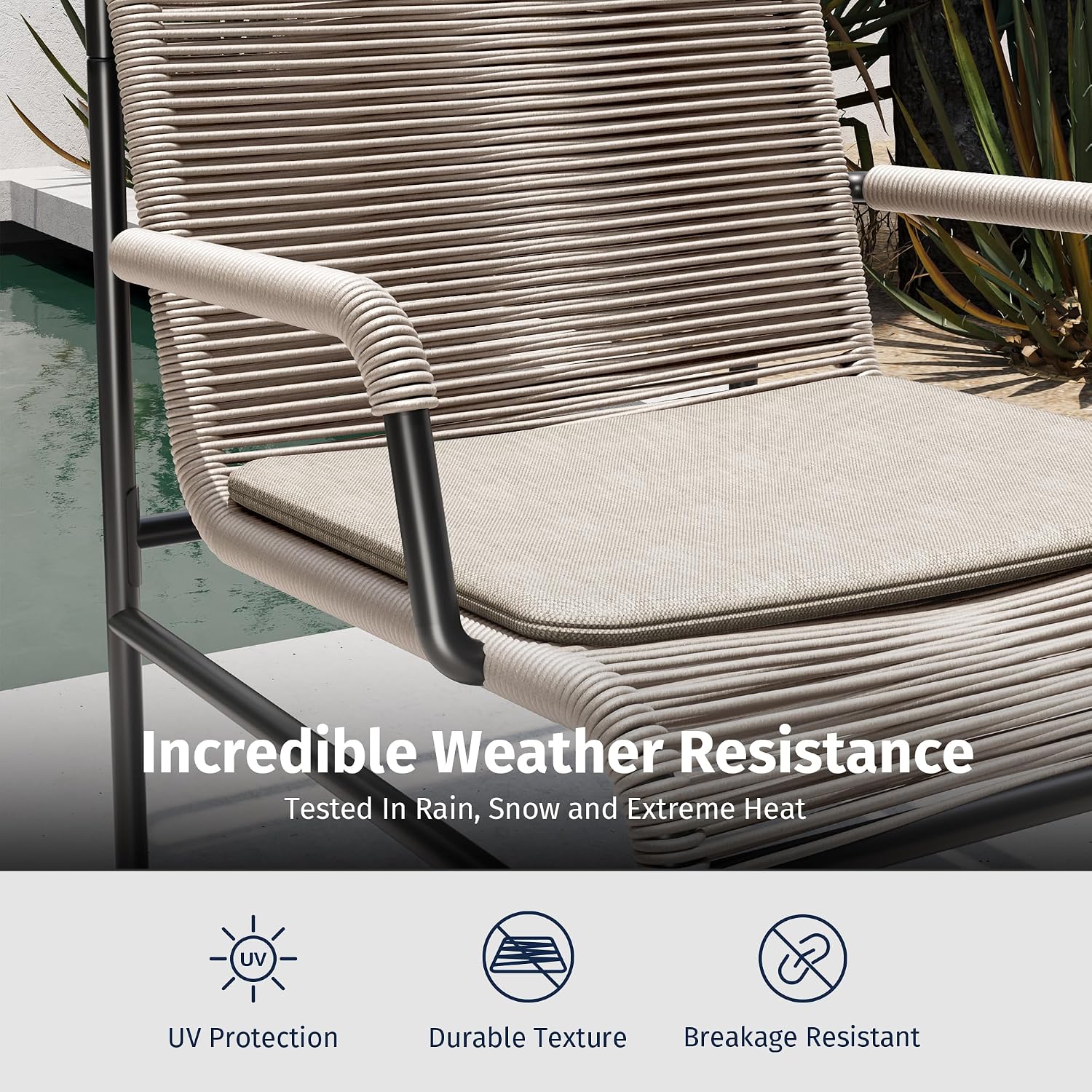 East Oak 3-Piece Patio Furniture Set, Outdoor Bistro Set with PE Rattan Wicker Wide Chairs, Soft Cushions & Coffee Table, Modern All-Weather Wicker Patio Set for Garden and Porch, Creamy Apricot