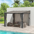 10'x10' Lean to Gazebo with Aluminum Frame, Polycarbonate Panel Sloped Roof, Wall Gazebos Pergola with Curtains and Netting for Patio,Decks, Garden and Lawn