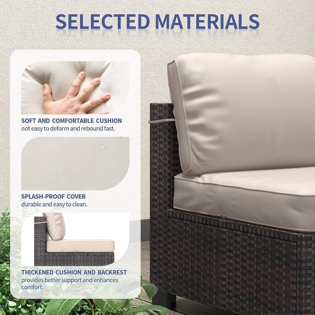 Garvee 7 Pieces Outdoor Patio Furniture Set, Rattan Wicker Sofa Set with Soft Cushions and Coffee Table, All-Weather Outdoor Furniture for Garden, Porch, Poolside, Brown&Beige