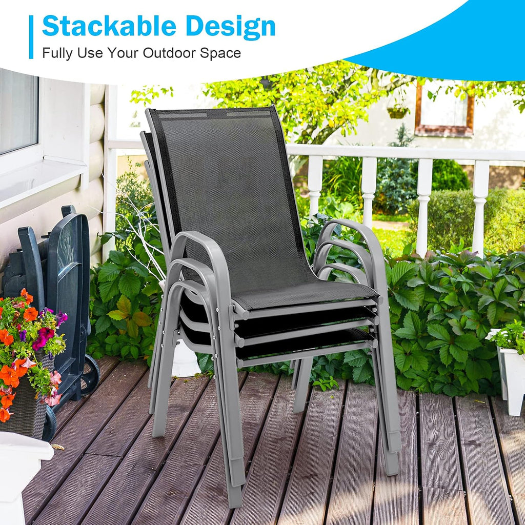 Tangkula 5 Piece Patio Dining Set for 4, Patio Furniture Set with Extendable Aluminum Table & 4 Metal Stackable Chairs, Outdoor Table and Chairs Set for Backyard Garden Deck