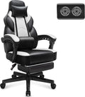Big and Tall Gaming Chair for Adults, 330lbs Heavy Duty Computer Chair with Footrest, Video Game Chair, Massage Lumbar Support, Wide Seat High Back Reclining Desk Chair, White