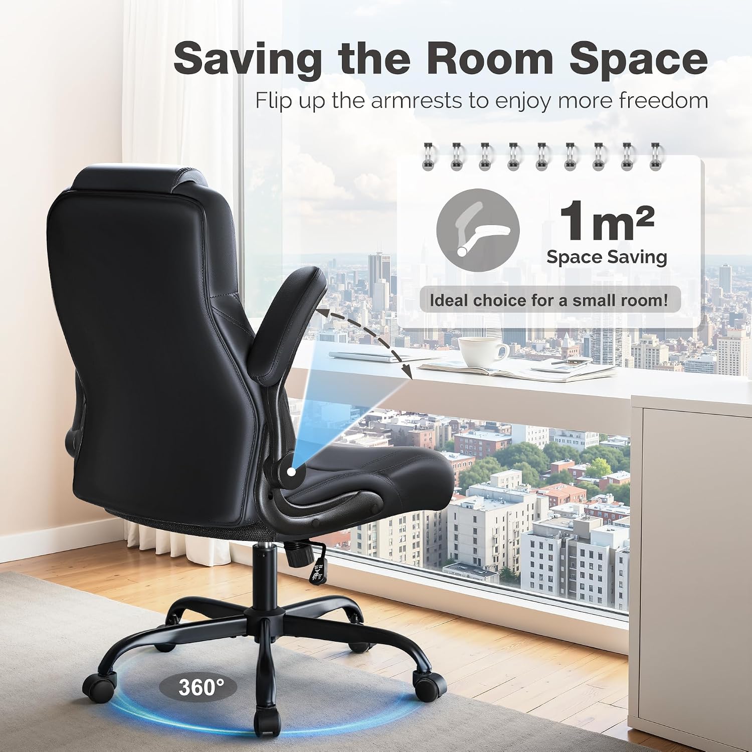 Furmax Big and Tall Office Chair 500lbs, Heavy Duty Office Chairs, Ergonomic High Back Desk Chair, Adjustable Flip Up Armrest Executive Chair Made of PU Leather, Computer Chair for Gaming Desk (Black)