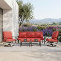PHI VILLA 5 Piece Metal Patio Furniture Set with 5.75' Cushion, Modern Outdoor Furniture Set with 3 Seater Patio Sofa, 2 Swivel Chairs & 2 Ottoman, Deep Seat Patio Conversation Sets for Garden, Red