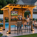 CHARMELEON Cedar Wood Entertainment Bar Center,6 x 8 FT Wood Gazebo Bar Including Metal TV Mount & Serving Bar & Paper Towel Holder& Bottle Opener,Outdoor Grill Gazebo for Patio,Garden