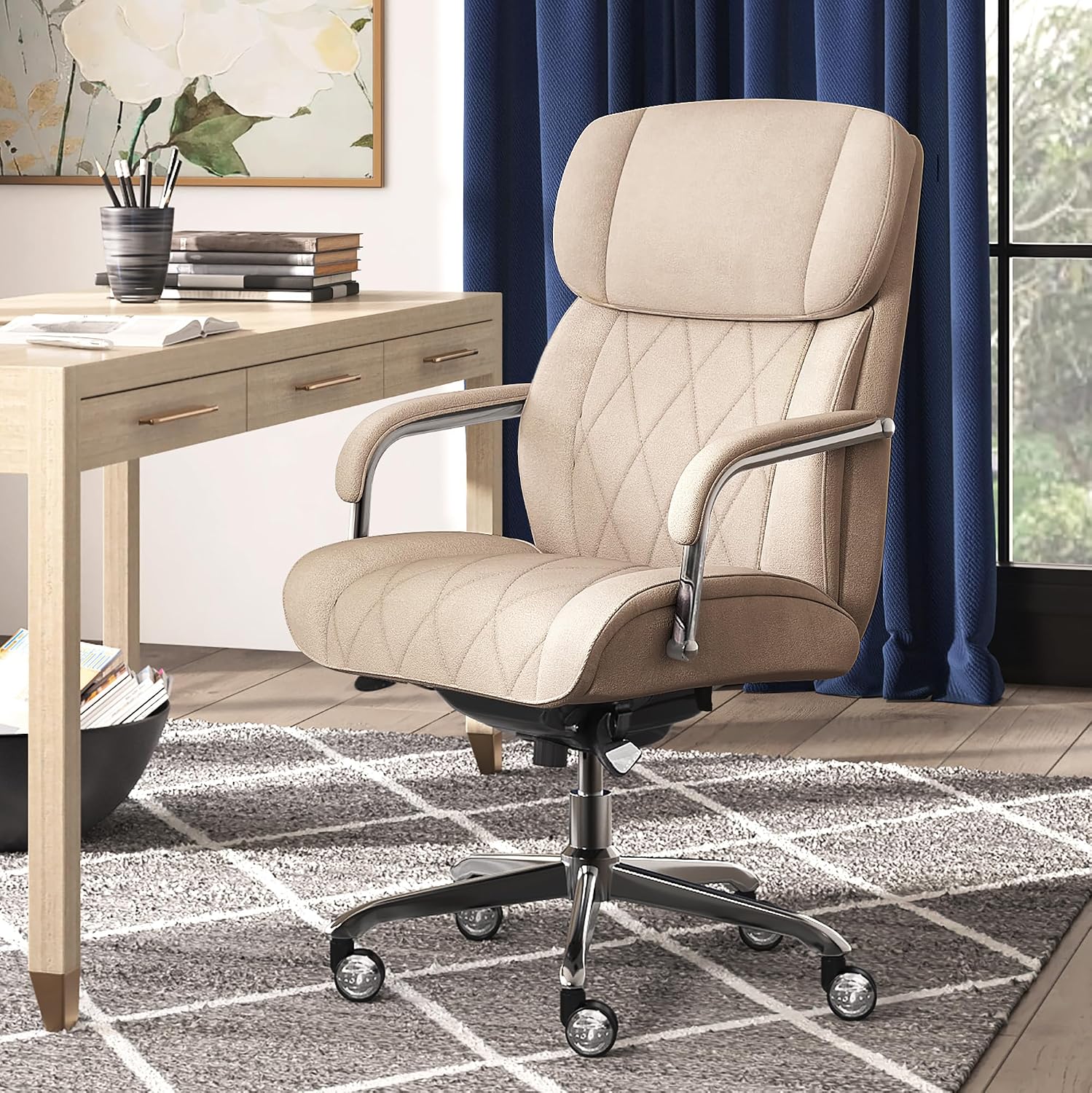 La-Z-Boy Sutherland Ergonomic Fabric Swivel Computer and Desk Chair, Cream (CHR10048D)