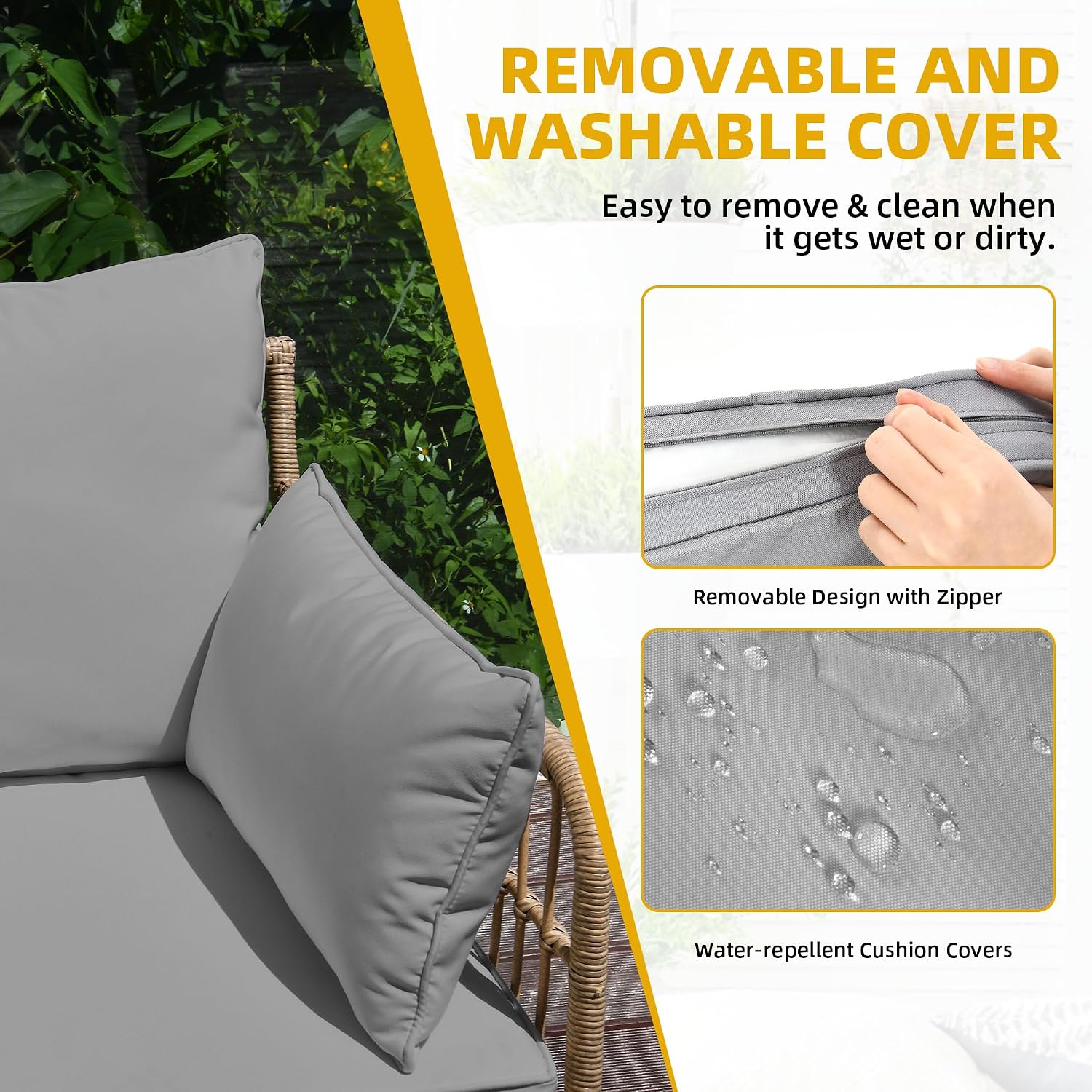 DWVO 4-Piece Outdoor Sectional Sofa Set, All-Weather Wicker L-Shaped 5-Seater Patio Furniture with Removable Cushions & Side Table, Boho Conversation Set for Backyard, Porch, Deck (Grey)