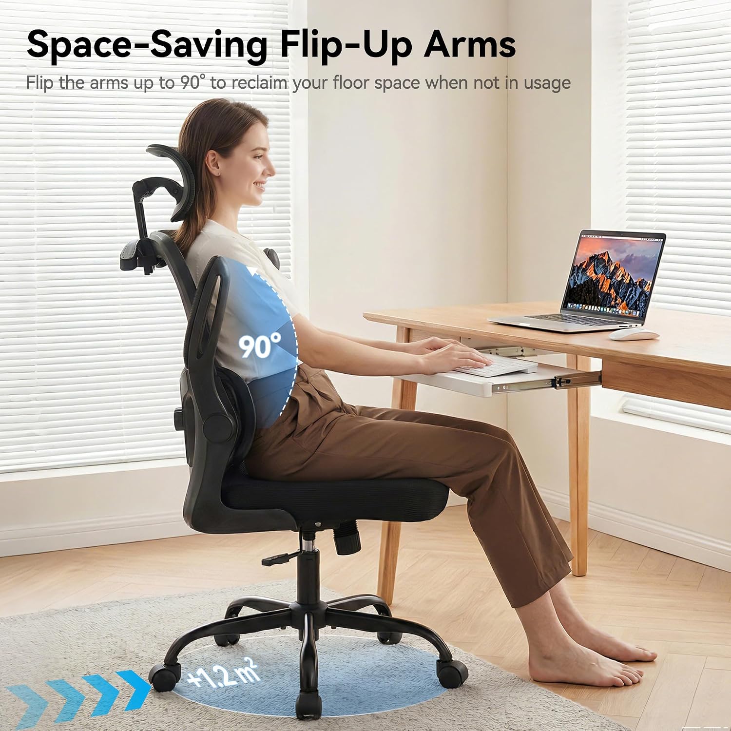 AreShark Office Chair-Ergonomic Desk Chair with Hidden Hanger & Flip-Up Arms, High Back Mesh Computer Chair with 2D Headrest & Adjustable Lumbar, Comfy Rolling Task Chair for Home Work Gaming, Black