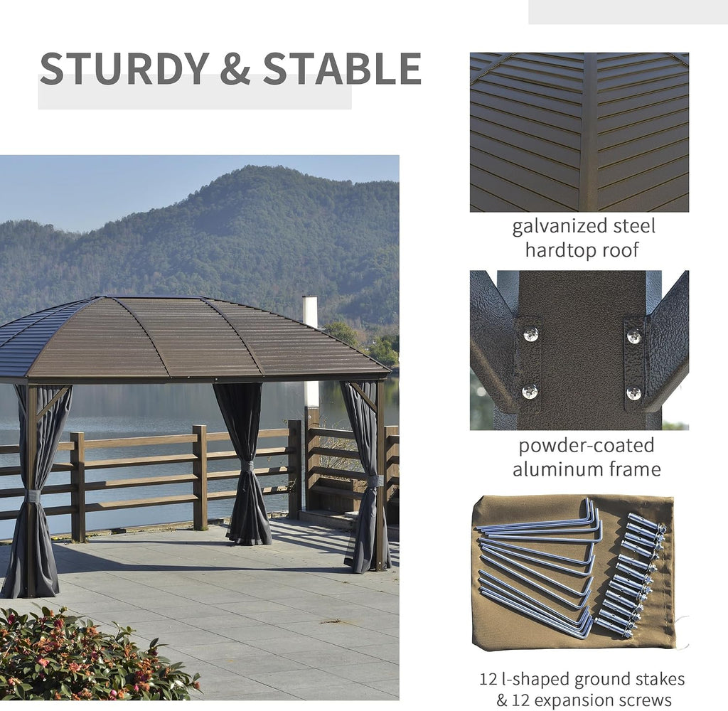 Outsunny 10' x 13' Hardtop Gazebo Canopy with Galvanized Steel Roof, Aluminum Outdoor Pavilion Gazebo with Top Hook, Netting, and Curtains for Patio, Garden, Backyard, Deck, Dark Gray