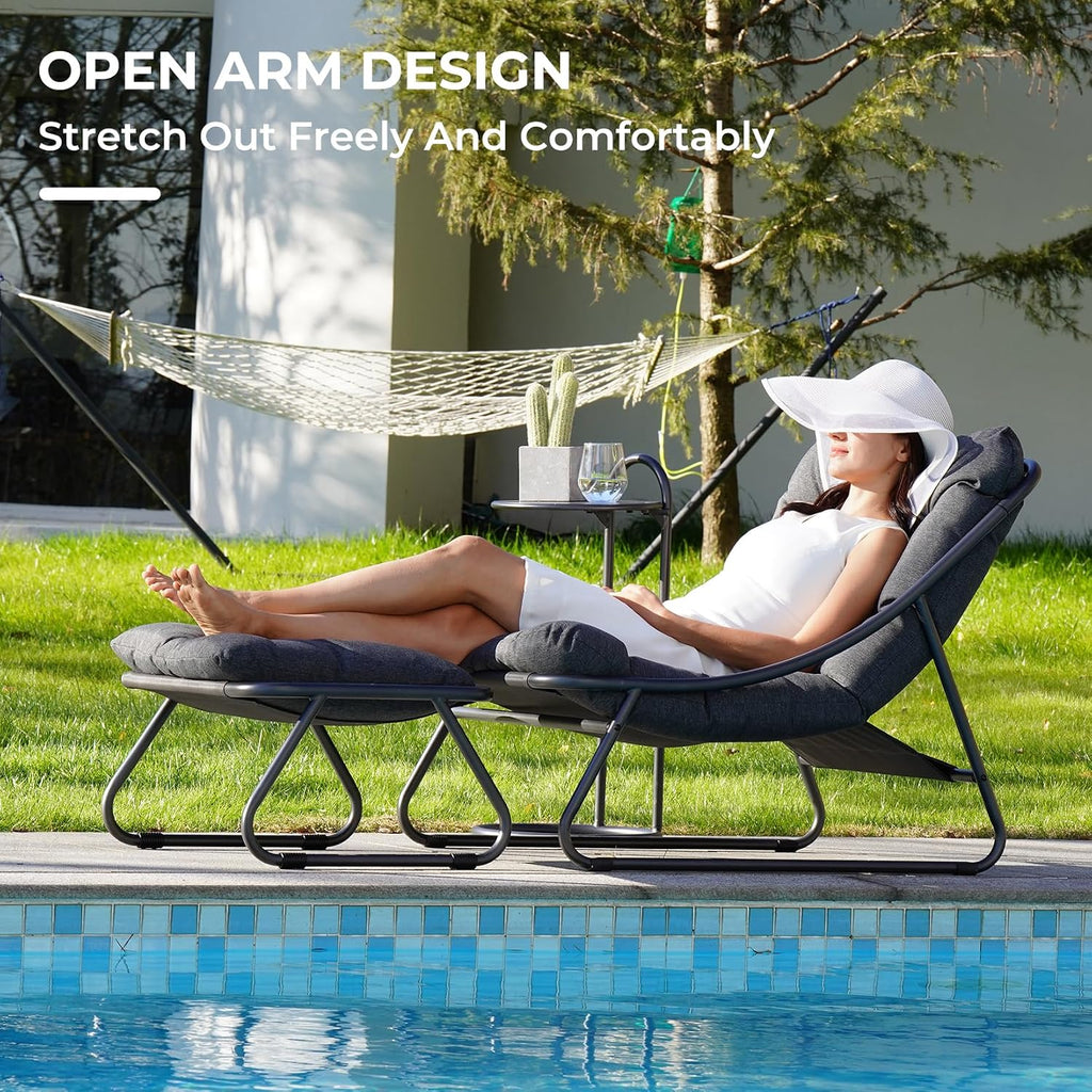 Grand patio Outdoor Chair with Ottoman, Comfy Lounge Chair with Puffy Cushion and Foot Rest, Modern Metal Chair for Patio Porch Deck Living Room, Dark Gray
