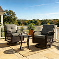 SHGJ&SOFT 3 Piece Patio Furniture Set, 2 Outdoor Swivel Rocking Chairs with Side Table, Wicker Glider Chairs, All-Weather Rattan Bistro Set for Porch, Deck, Pool (Grey, Brown Open-Weave Rattan)