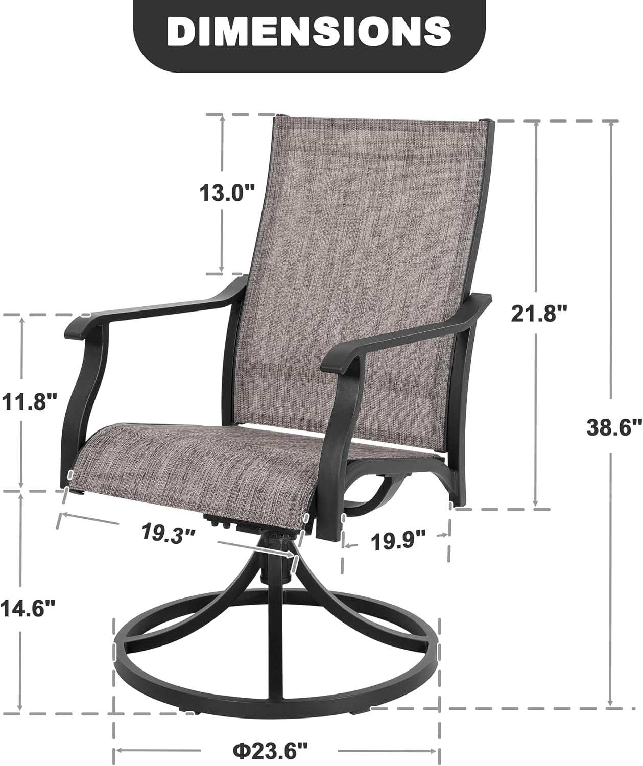 NUU GARDEN Swivel Patio Chair Set of 2, All-Weather Textilene Outdoor Dining Chairs with High Back, Outdoor Dining Chair Set for Lawn Porch Balcony Outside, Grayish Brown