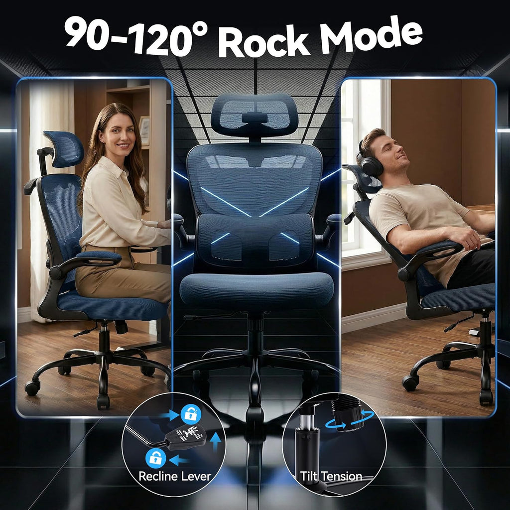 AreShark Office Chair Ergonomic Desk Chairs with Adjustable Lumbar Support& Headrest Hanger, High Back Breathable Mesh Chair with Wheels, Rolling Swivel Comfy Task Computer Chair for Home Work Gaming