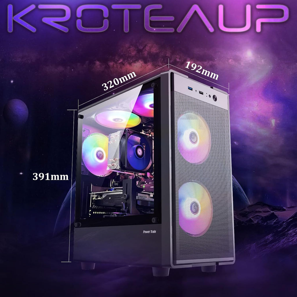 Gaming PC Computer Desktop, Ryzen 5 6-core up to 4.2GHz, RTX 2060 6G, 16GB DDR4, 512GB SSD, WiFi 6, RGB Fan x5, Prebuilt Windows 11 Home Tower Computers
