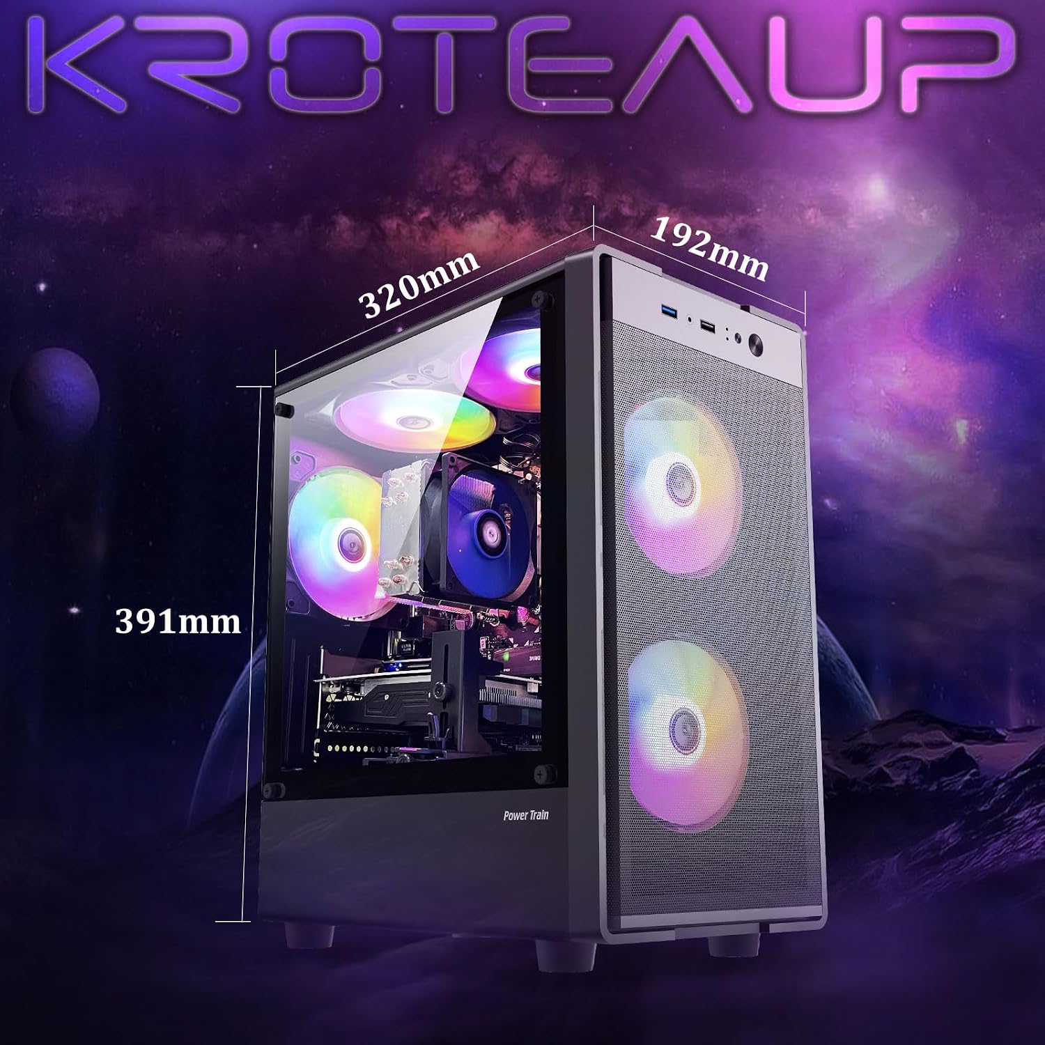 Gaming PC Computer Desktop, Ryzen 5 6-core up to 4.2GHz, RTX 2060 6G, 16GB DDR4, 512GB SSD, WiFi 6, RGB Fan x5, Prebuilt Windows 11 Home Tower Computers