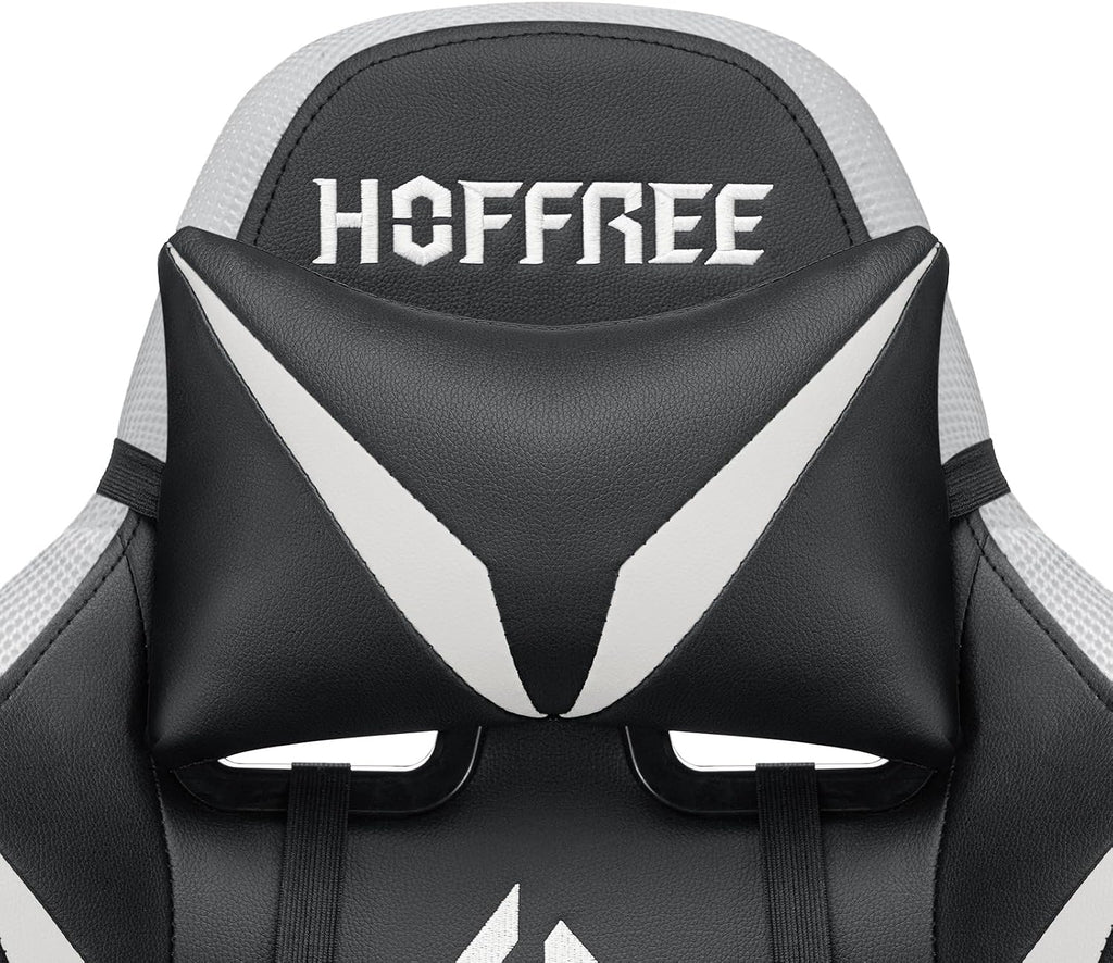 HOFFREE Gaming Chair Massage with Bluetooth Speakers and Led Lights Ergonomic Computer Gaming Chair with Footrest RGB Video Game Chair with High Back Lumbar Support White and Black