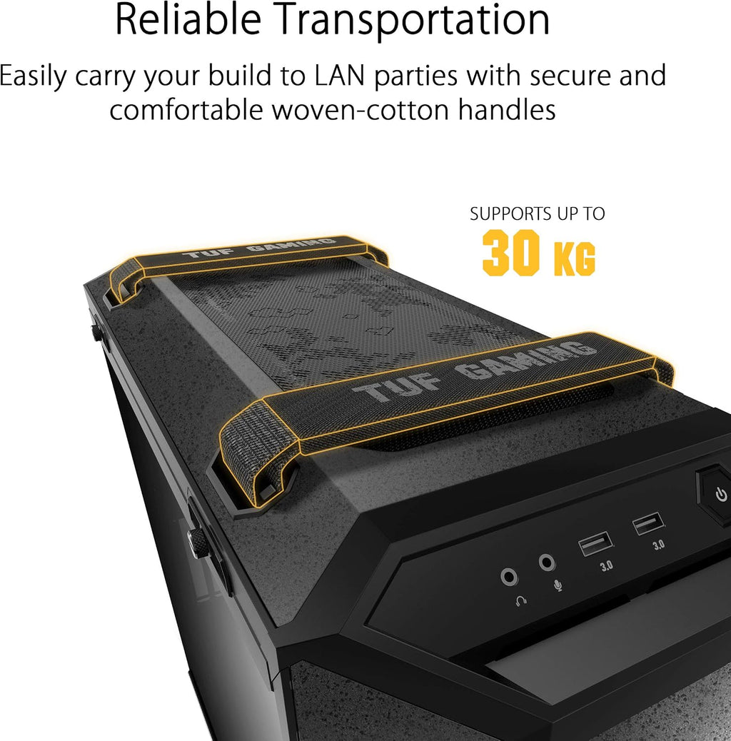 ASUS TUF Gaming GT501 Mid-Tower Gaming Case, EATX Support, Pre-Installed 4 Case Fans, USB 3.0 Front Panel, Smoked Tempered Glass, Steel Construction