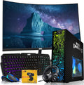 HP Carbon Black Desktop Computer PC–Intel Core i5,16GB ARGB RAM,512GB SSD,GT-1030 Graphic Card,32 Inch Curved Monitor,RGB KBM with AI Copilot Key,RGB Headphone,Webcam,Windows 11 (Renewed)