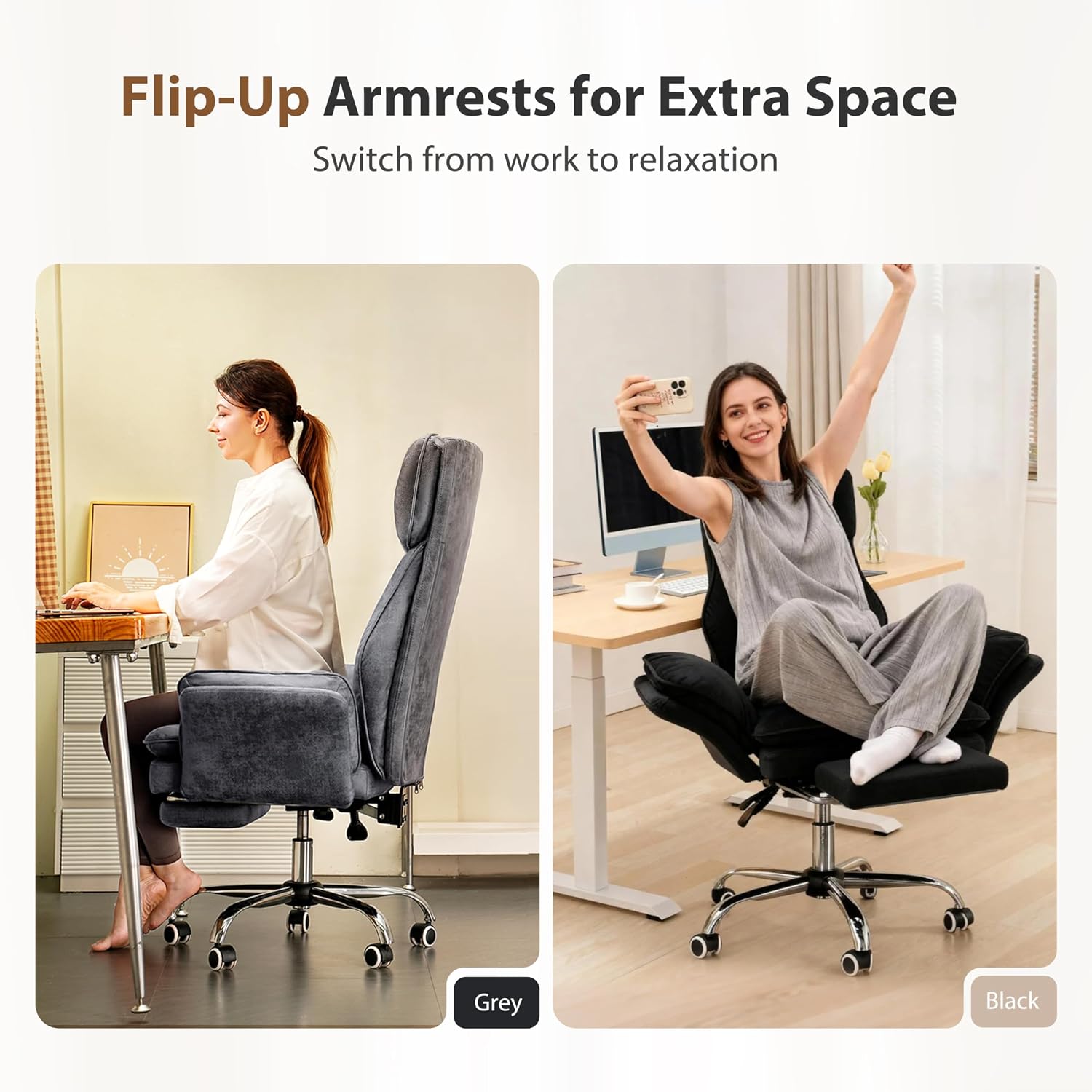 Big and Tall Office Chair, Flip Armrests for Pets & Cross Legged Sitting, Executive Ergonomic Computer Gaming Chair with Foot Rest, Crystal Velvet Wide Seat Reclining Desk Chair