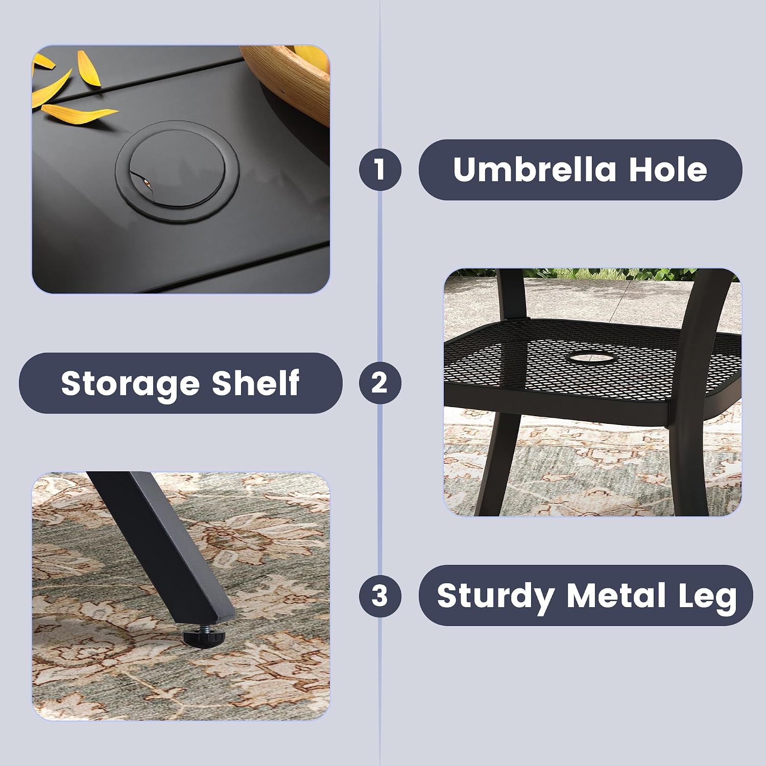VICLLAX Outdoor Dining Set for 4, Patio Furniture Set of 4 Patio Swivel Dining Chairs and 41' Patio Round Table with Storage Shelf, Dark Charcoal Chairs & Black Tabletop