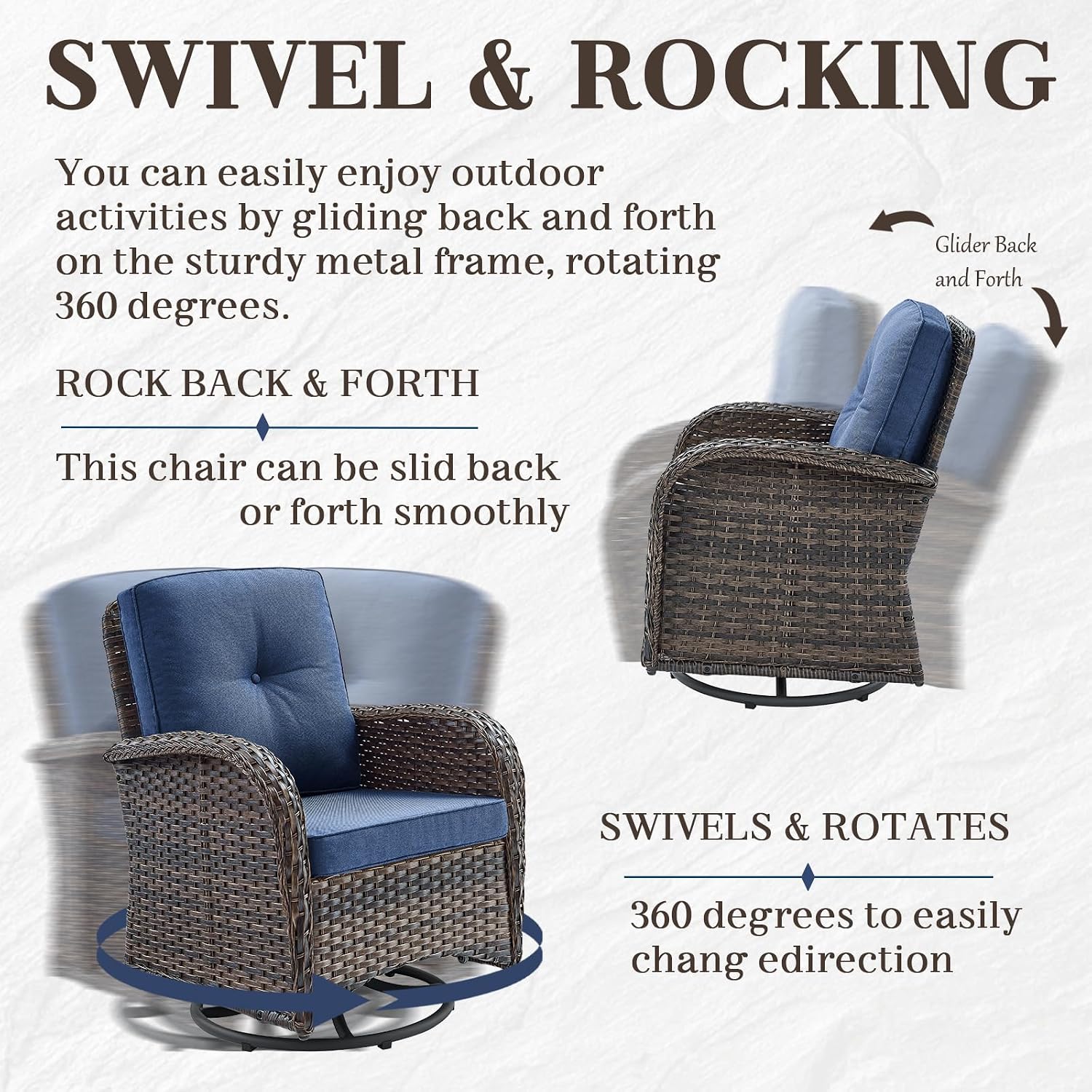 HUMMUH 5-Piece Patio Furniture Set with Fire Pit,Wicker Patio Glider Loveseat Outdoor Swivel Rocker Chairs for Backyard,Poolside,Deck