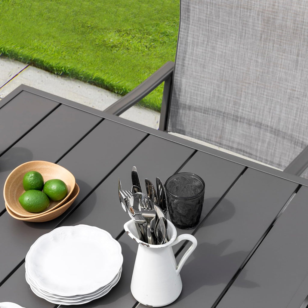 NUU GARDEN Outdoor Patio Dining Set 5 Piece Furniture Set Including Square Outdoor Dining Table with 1.57' Umbrella Hole and 4 Gray Textilene Chairs for Garden, Patio and Poolside Backyards