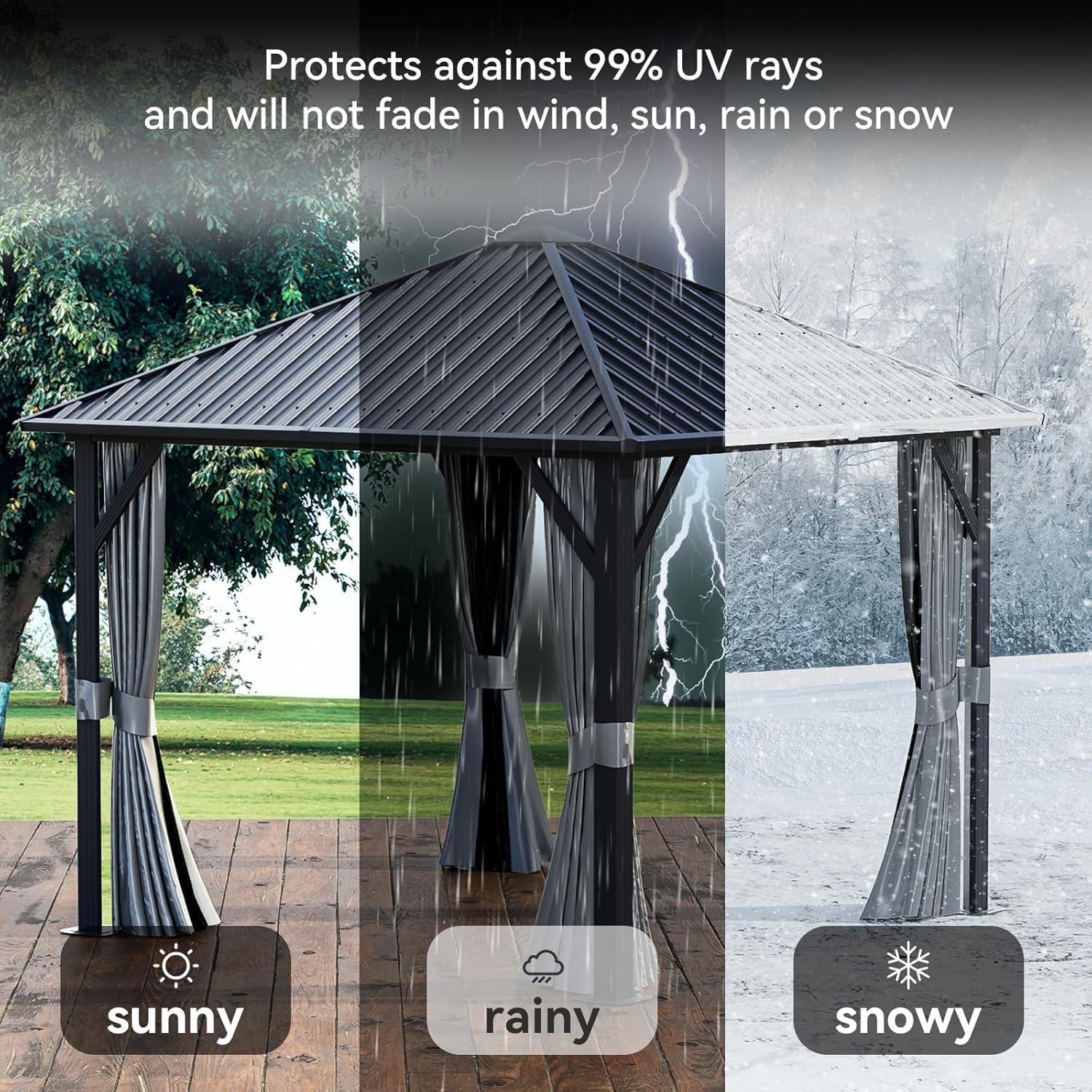 Aoxun Hardtop Gazebo 10x10, Aluminum Frame Canopy with Galvanized Steel Roof, Outdoor Gazebo with Breathable Netting and Privacy Curtain for Backyard